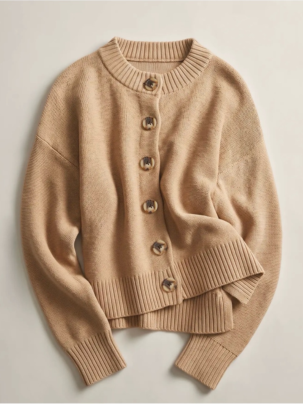 Quince organic cotton cropped cardigan, size small, camel color